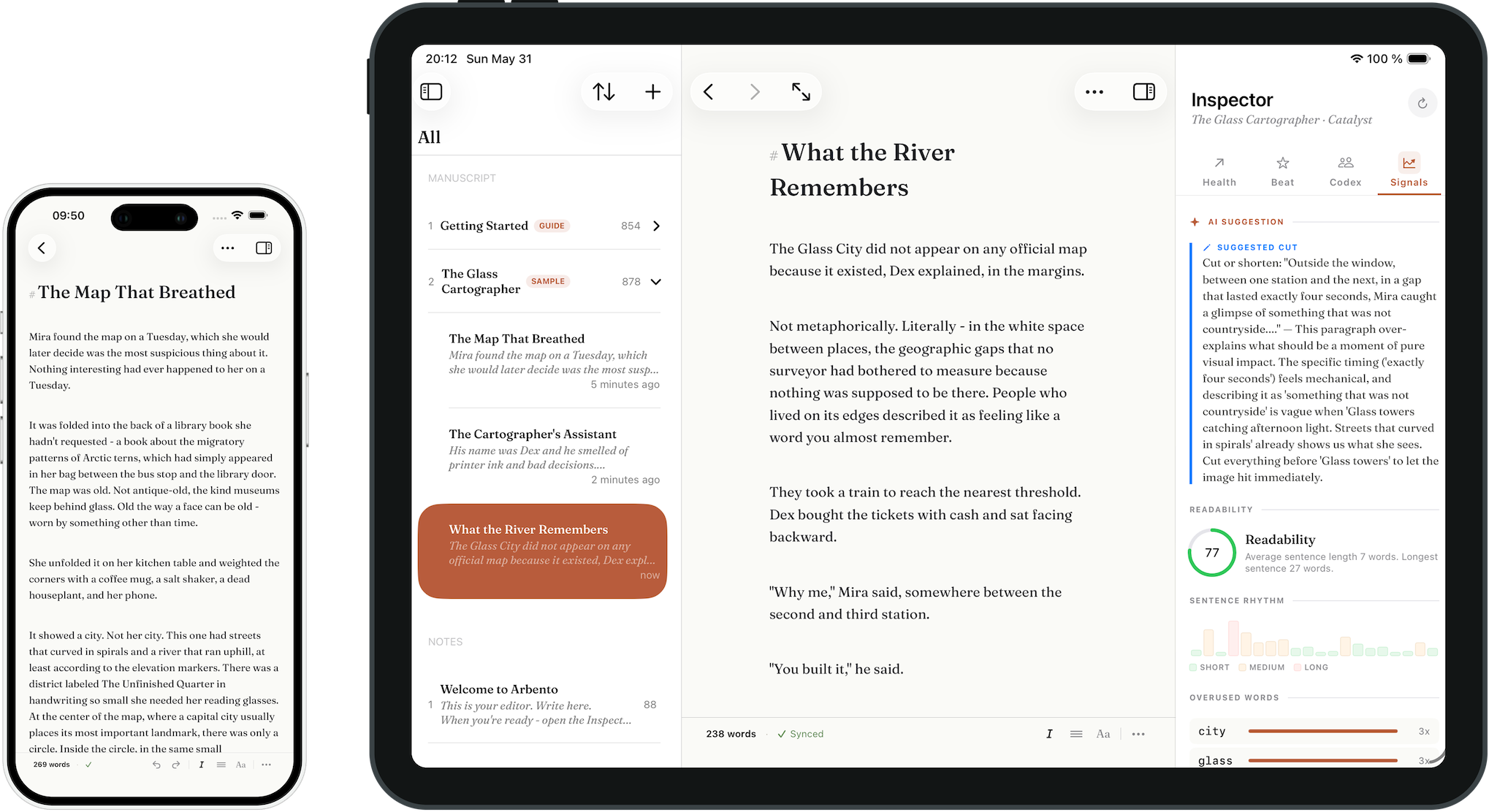 Arbento running on iPhone and iPad
